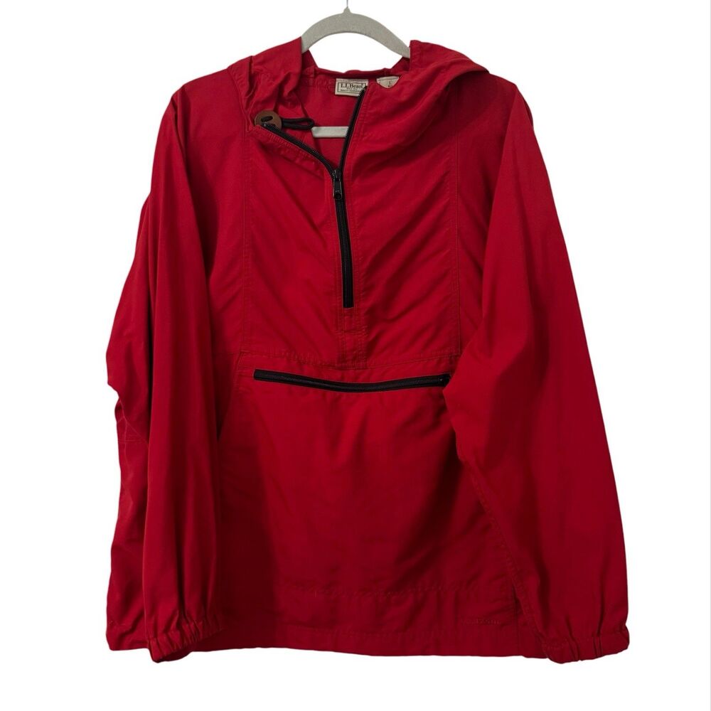 LL Bean Red Nylon Windbreaker Hooded Jacket Mens Large Vintage Packable Gorpcore